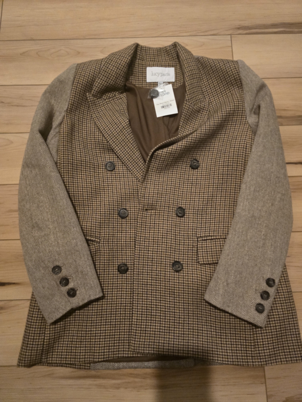 Lucy Paris Brown Houndstooth Mixed Blazer